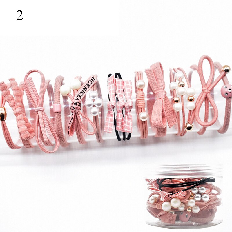 12Ps/Set Elastic Hair Bands For Hair Tie Blue Pink Women Girls Korean Flower Pearl Hair Bands Ponytail Holder Hair Accessories