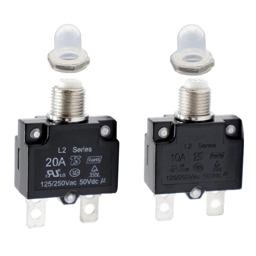 2PCS Manual Reset Overload Switch 20Amp 10Amp 125/250V AC Thermal Circuit Breaker
