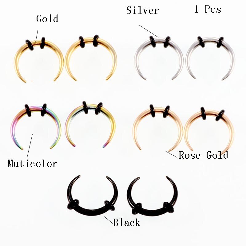 Anneaux de nez en acier chirurgical 16G/14G, forme de C, Septum, or noir, Rose, or, Helix Tragus, paillettes de nez: SILVER / 10mm