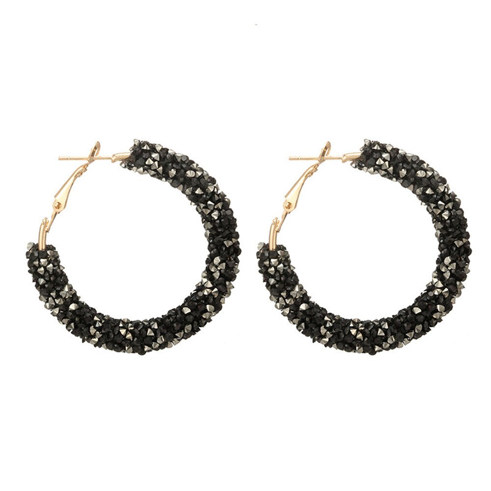 Full Rhinestone Circle Earrings Classic Big Circle Earrings Gold/Silver Color Crystal Hoop Christmas Earrings For Women: BK