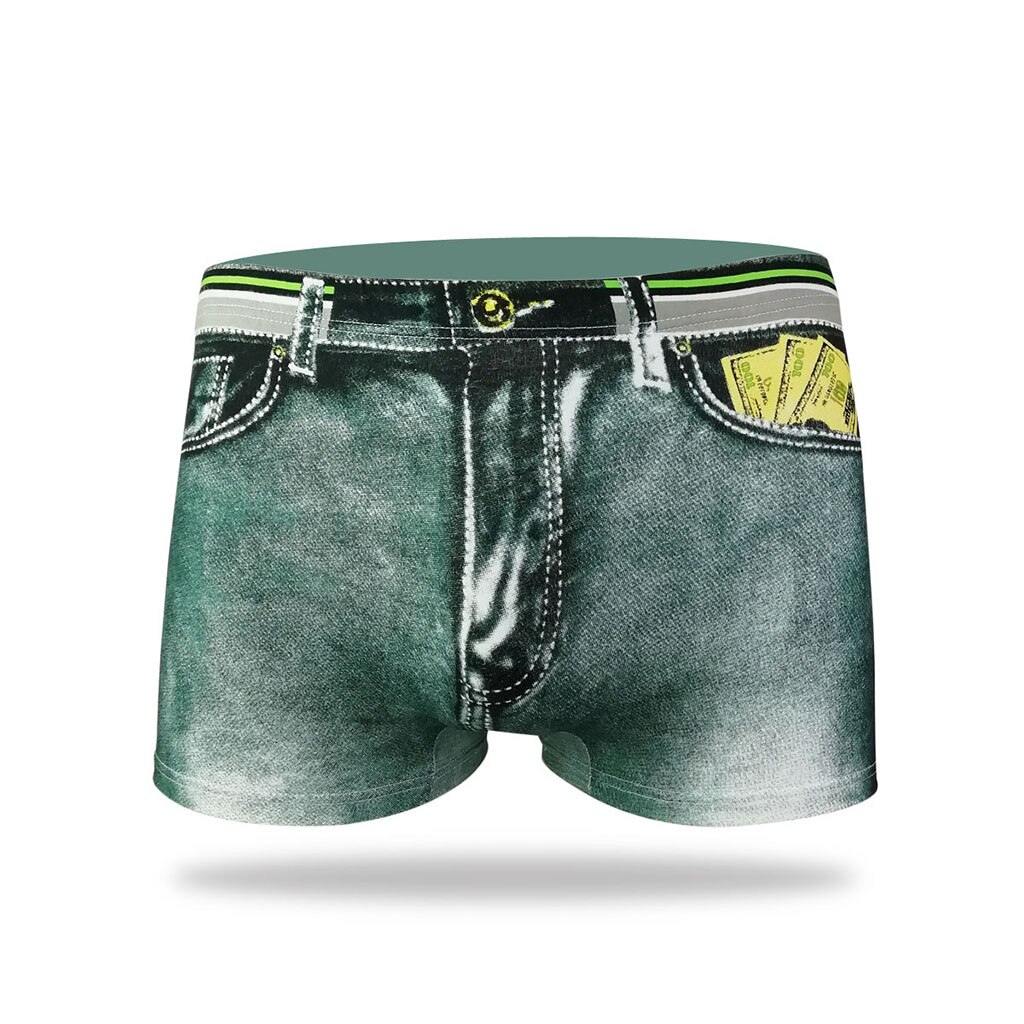 Underwear Denim 3D Print Man Boxers Home Comfortable Panties Dollar Pocket Cuecas Boxer Boxershorts Underpants: Green / XXXL