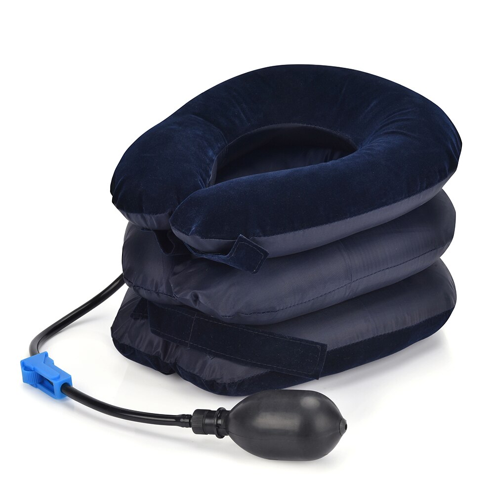 Inflatable Air Neck Traction Device Soft Neck Cervical Collar Pillow Pain Relief Tractor Neck Posture Corrector Stretching Brace: 3 Layers Blue