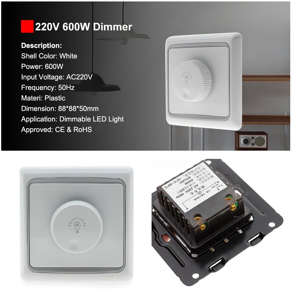 LED Dimmer Switch 220V 300W /600W /1000W Brightness Dimmers For Adjustable LED Lights Bulbs