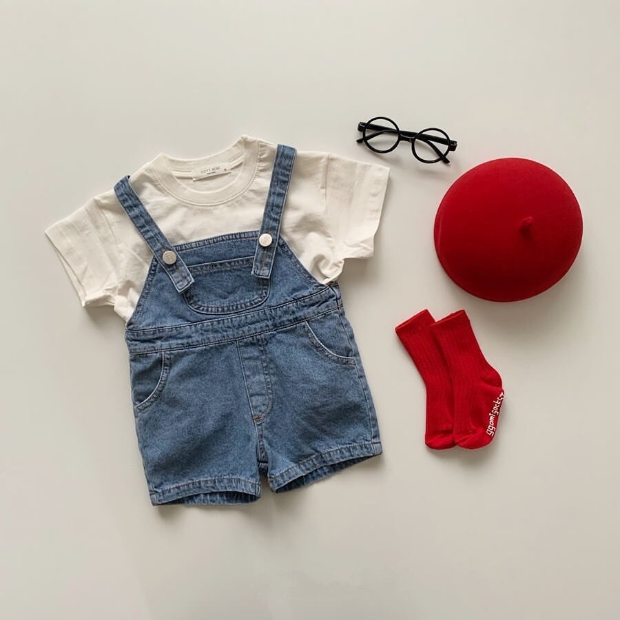 Salopette en Jean pour enfants, , été, 2022: dark blue / 12M   80cm