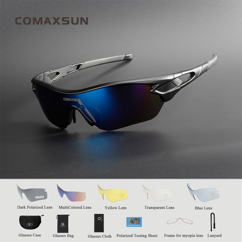 Comaxsun Polarized Sports Men Sunglasses Road Cycling Glasses Mountain Bike Bicycle Riding Protection Goggles Eyewear 5 Len 816