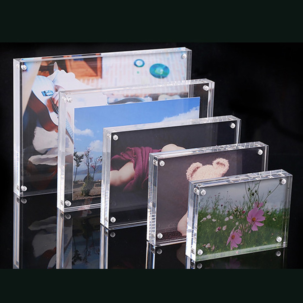 Diy akryl číry magnetický fotorámik obdĺžnik rámik na obrázok vizitka držať bytový dekor narodeninový dekor