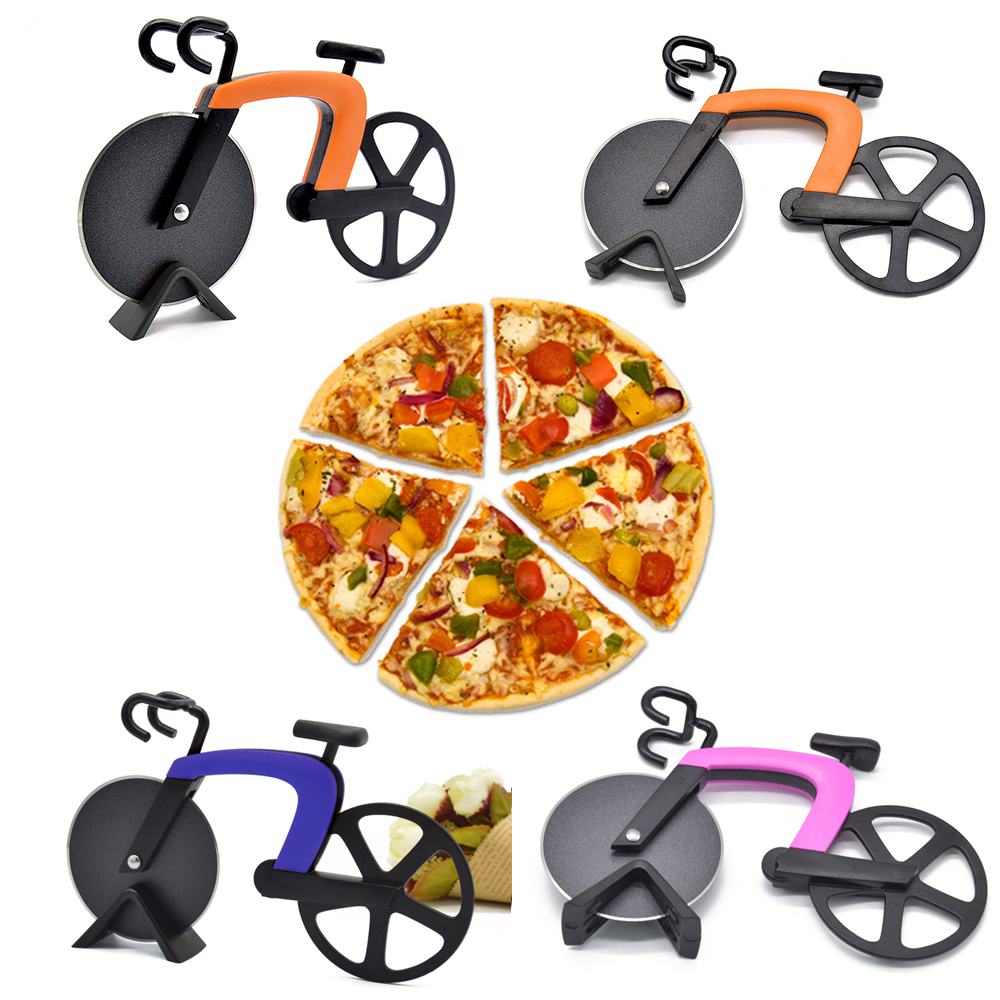 Cykel rund pizzaskärknivar i rostfritt stål pizzakniv tvåhjulig cykelform pizzaskärkniv pizzaverktyg