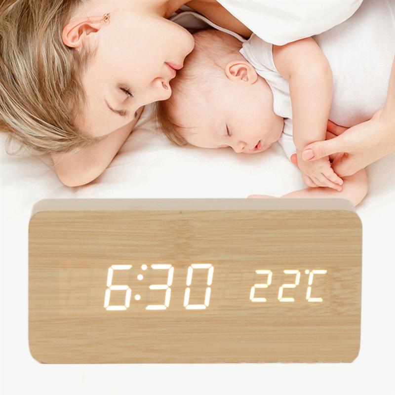 Houten Led Wekker Display Kalender Thermometer Houten Tafel Decoratie Functionele Klokken Zonder Batterij A35