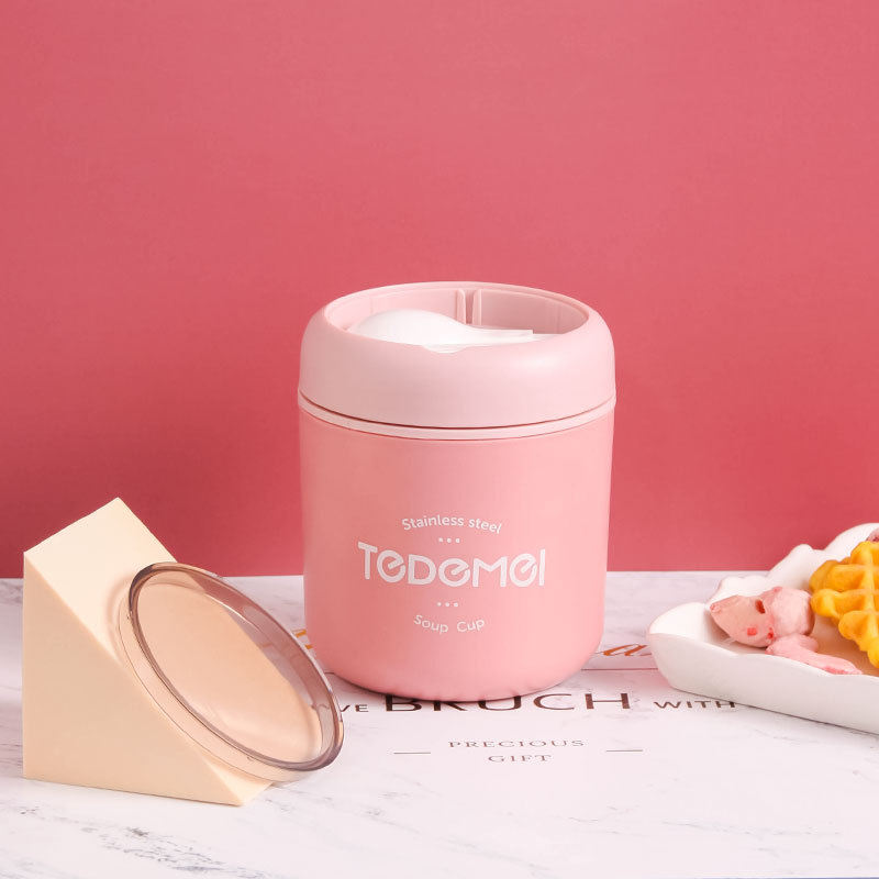 304 Roestvrijstalen Geïsoleerde Soep Kan Ontbijtbeker Met Lepel Kopje Sojamelk Cup Huishoudelijk Geïsoleerd Voedsel Kan: Rood
