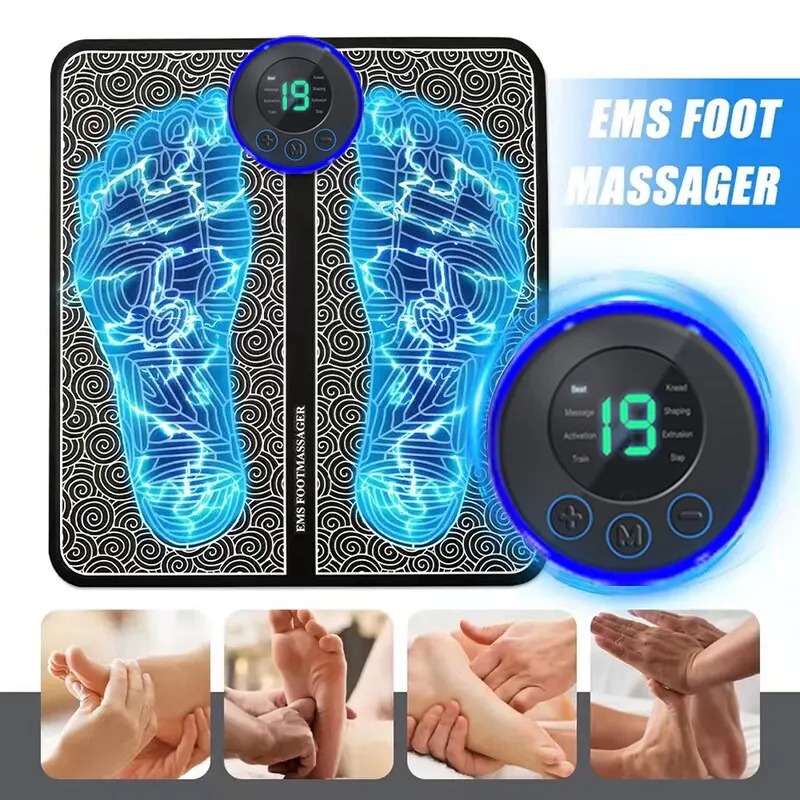 EMS Pulse Foot Massger Sole Massage Pad Current Stimulation 8 Modes 19 Level Electric EMS Foot Massager Pad Relax Feet Leg
