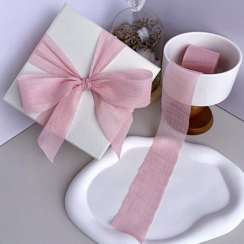 Chiffon Band Falten Gittergewebe Einfarbig Band DIY Schleife Kasten Blume Verpackung Verpackung Garn Band Hochzeit Party Dekoration: Kupfer