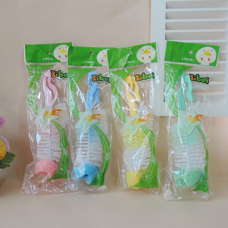 1Pc Baby Bottle Brush Nipple Brush 360-degree Rotating Head Cleaning Sponge Cup Brush Kit (Random Color)