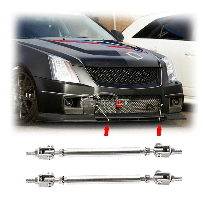 Adjustable Splitter Rods 2-SR-SS Silver Front Rear Bumper Protector Bars Support