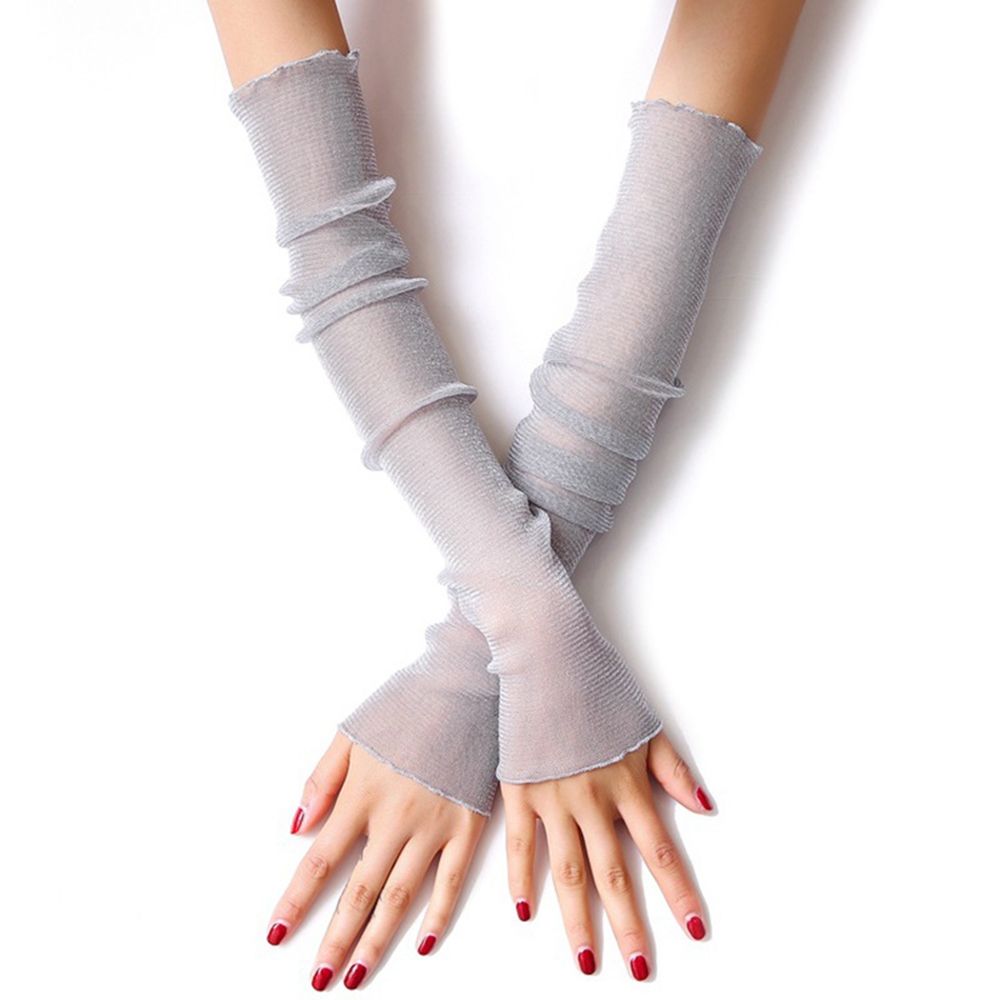 2022 Summer Long-Sleeve Sun Protection Gloves Women Mesh Lace UV Thin Breathable Cycling Driving Fingerless Arm Sleeves: grey