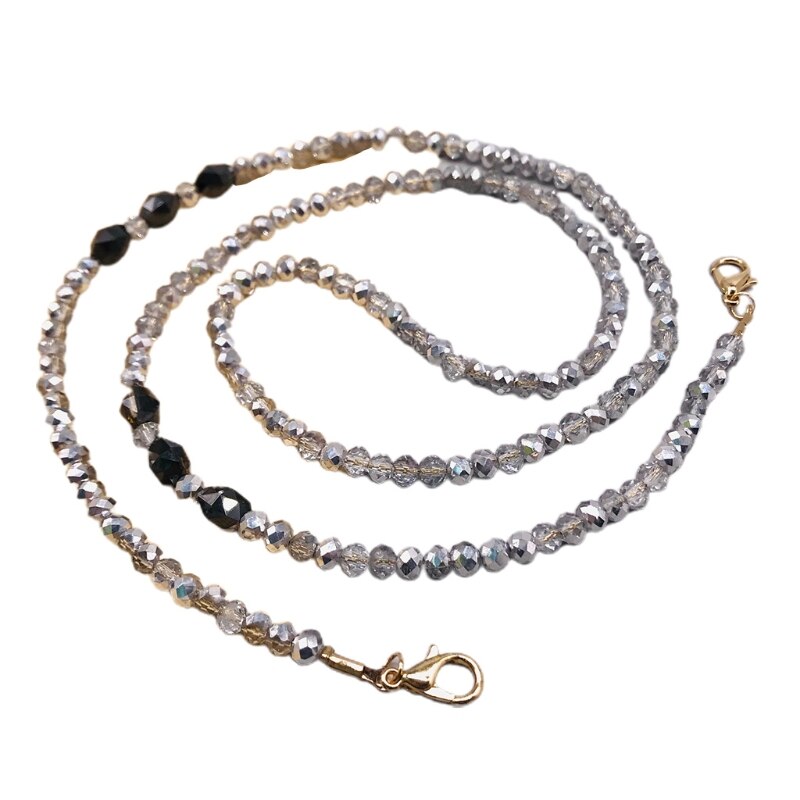 Ręcznie pleciony imitacja kryształu maska łańcuszek smycz okularowy anty-zgubiony uchwyt biżuteria naszyjnik z koralików pasek smycz: szary