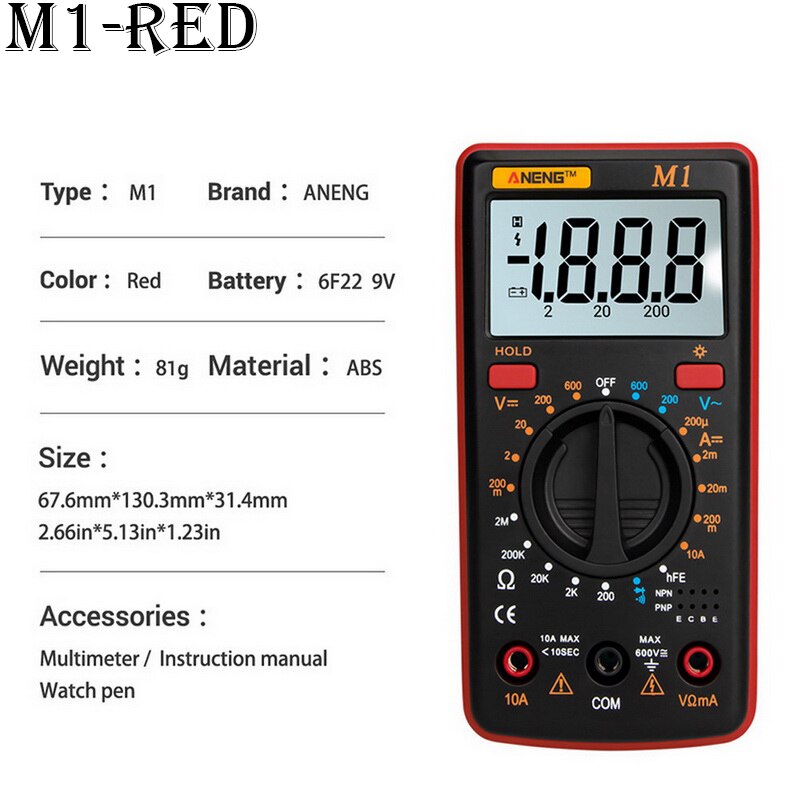 LCD Digital Multimeter M1 A830L Portable Multimeters Handheld Tester Intelligent Ammeter Voltmeter Ohmmeter With Test Lead: D