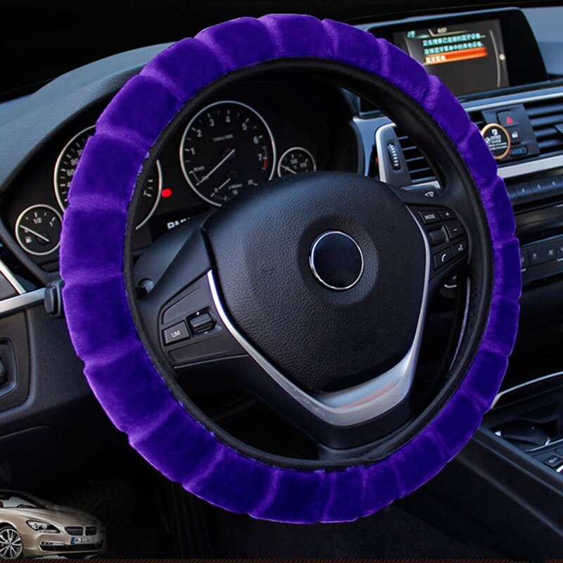 Auto Warm Korte Wol Pluche Auto Stuurhoes Comfortabele Anti-slip Voor 36-40CM Elastische Steering -wiel Protector: PP