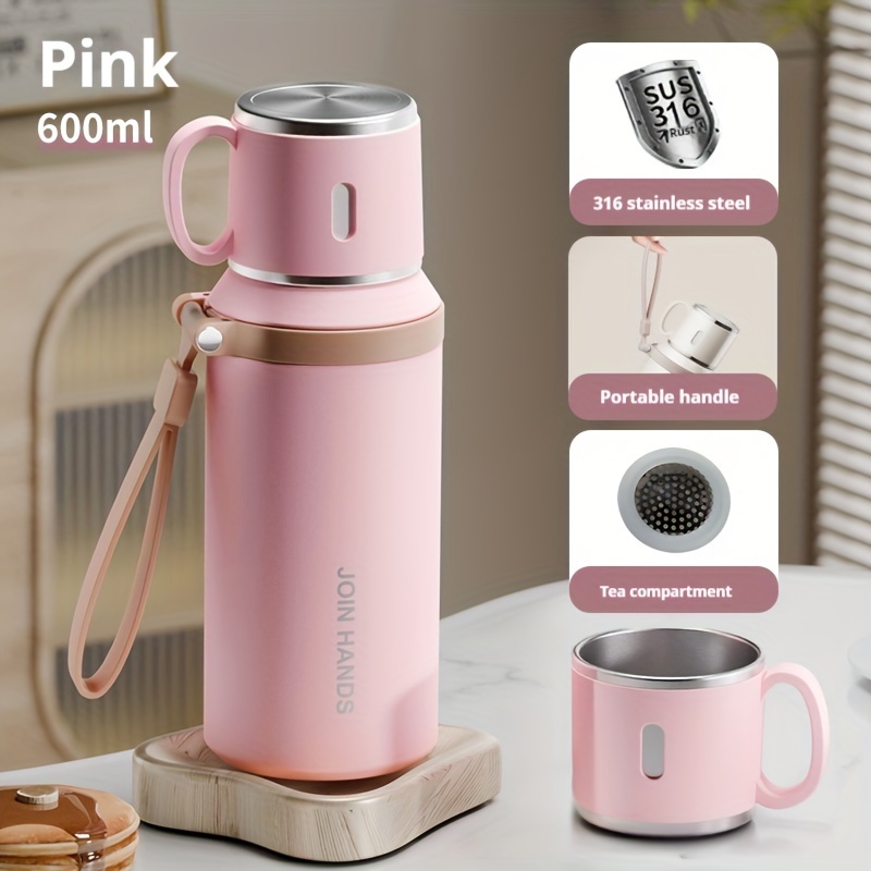 600ml termosflaskor i rostfritt stål för att hålla kallt och vattenflaska termos för te och kaffe termosflaskor: Rosa