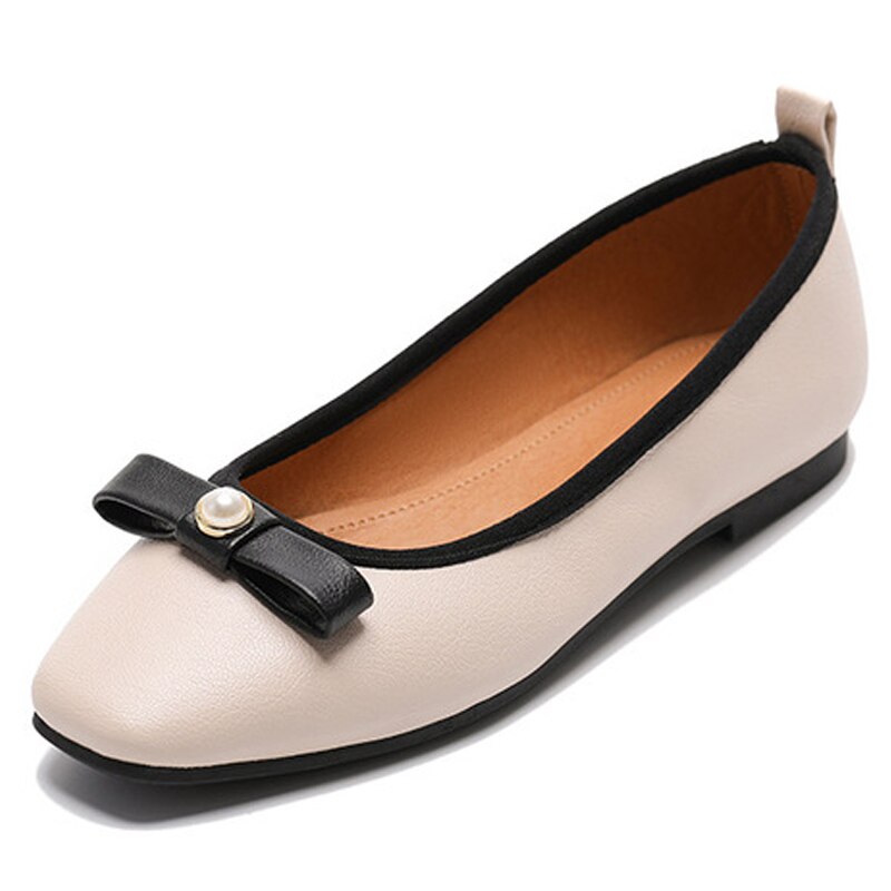 Soft leather Women flats Brand Handmade Women Casual leather shoes Leather Moccasin Women Flat Shoes AC385: Beige / 6