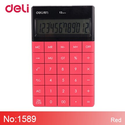 Deli cute rimless solar coin battery dual power supply calculator for office desk supplyschool stationery for kid: 1589-red