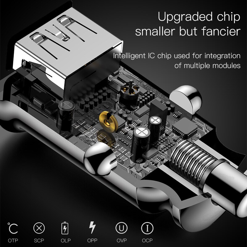 Baseus 3.1A Autolader Mini Snel Opladen In Auto Dual Usb Auto Telefoon Oplader Adapter In Auto Voor Mobiele Telefoon tablet Gps Functie