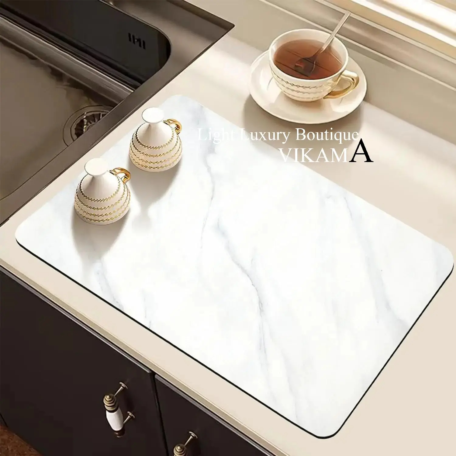 Vikama pvc kjøkkenavrenningsmatter, diatomittabsorberende sklisikre matter, oppvaskmatter til bord, isolerte matter til kaffemaskin: 400 mmx 400mm / Grønn