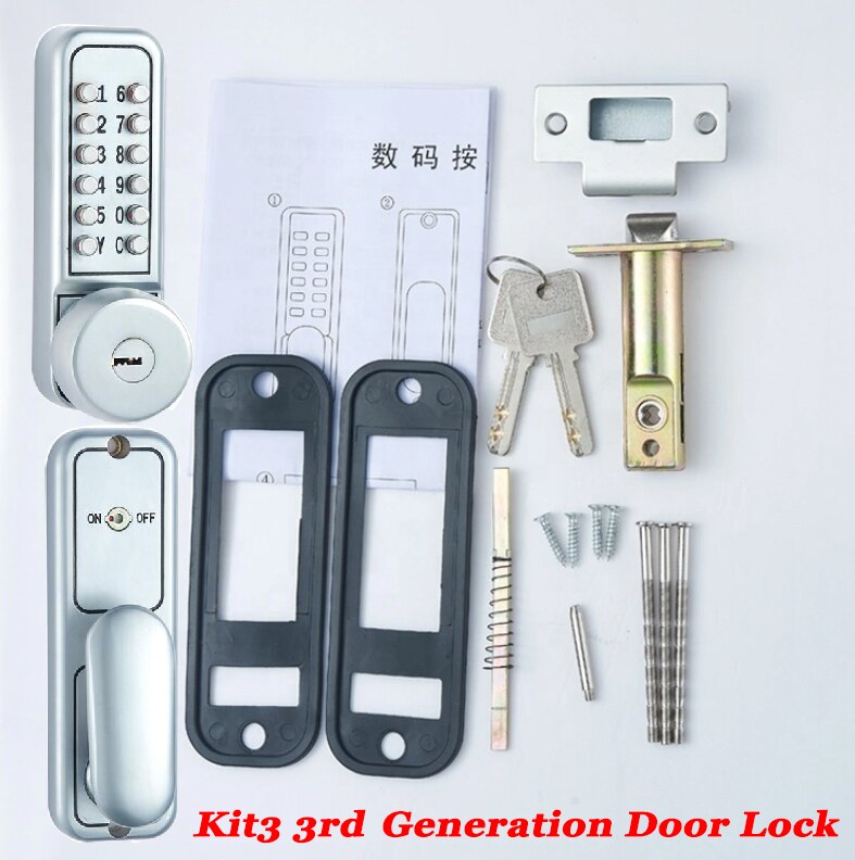 Digital Door Lock Home Mechanical Lock Code keypad Key Waterproof Exterior Gate Lock Wooden Iron Door Lock Deadbolt Latch: Kit3