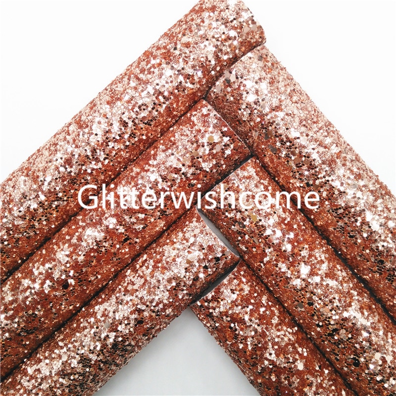 Glitterwishcome 21X29CM A4 Size Rose Gold Chunky Glitter Leather Fabric Sheets with Felt Backing for Bows, GM109B