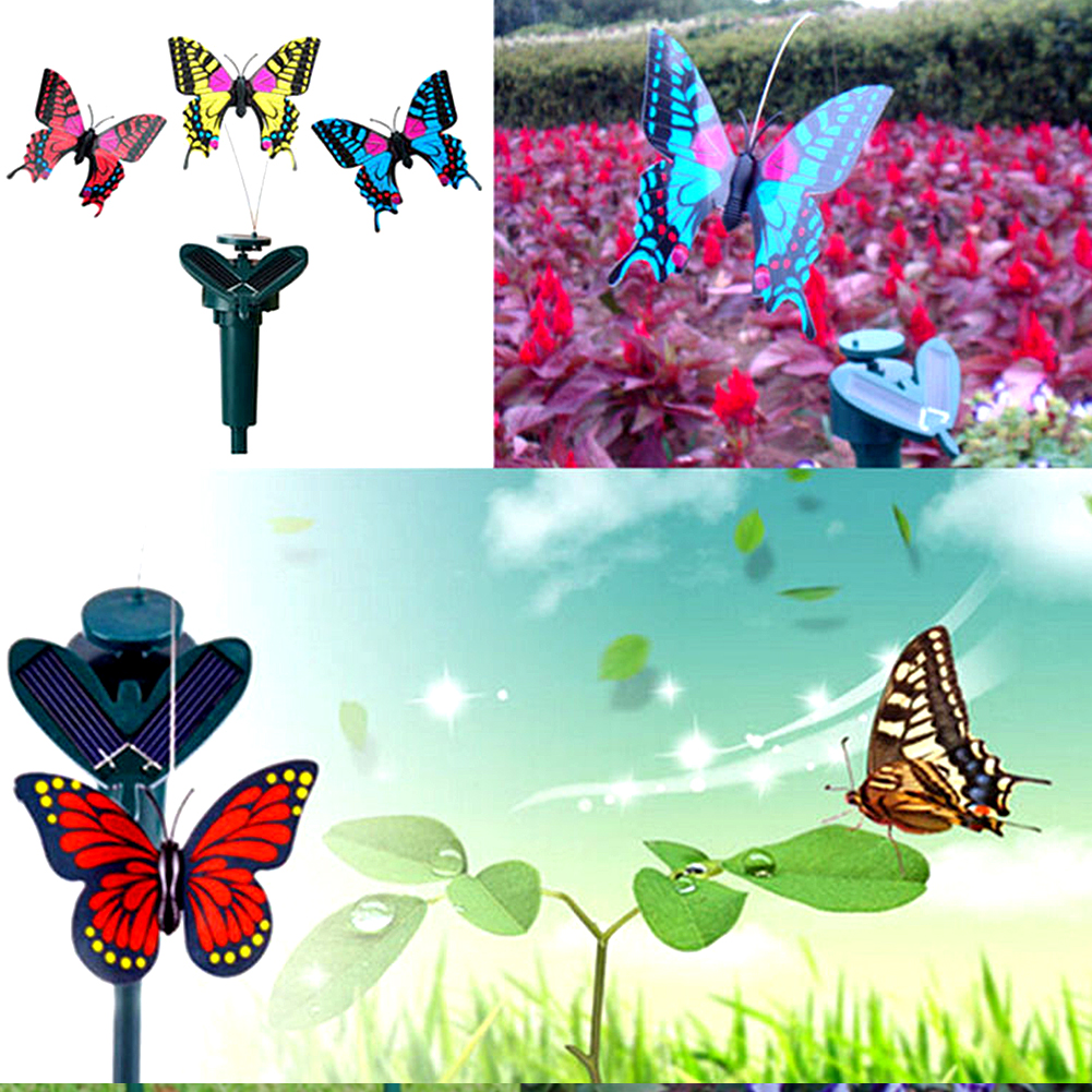 1pc Vibration Solar Power Flying Butterfly Dancing Flying Fluttering Butterflies Garden Decoration