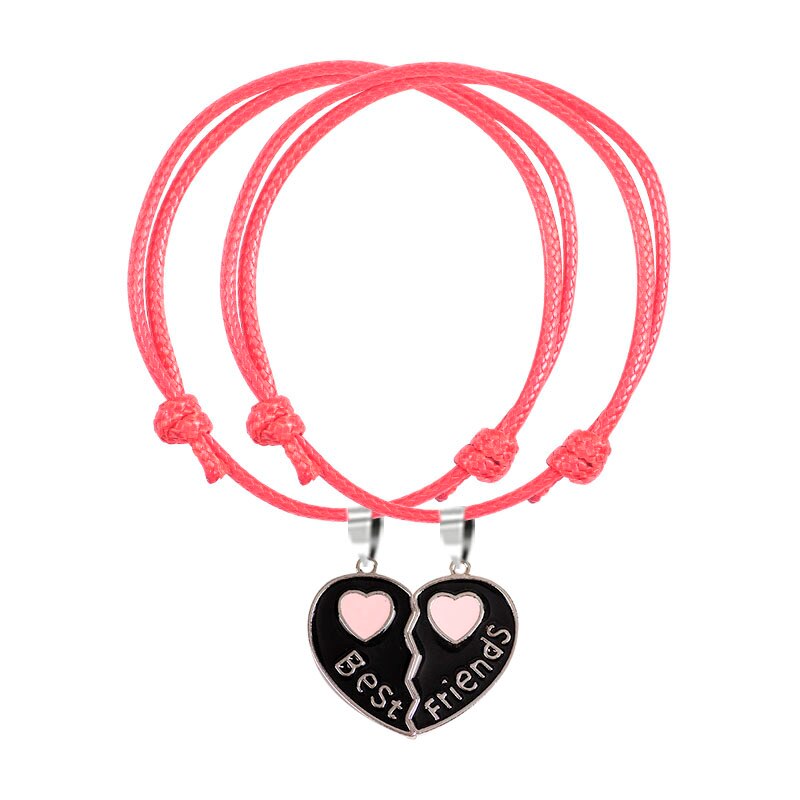 2-piece Best Friend Bracelet Pink Heart Pendant Friendship Bracelets Jewelry Multi-color Optional Leather: SL211-A