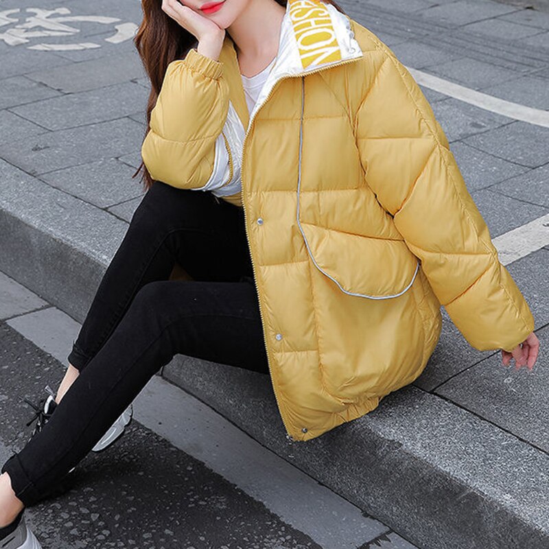 Doudoune imprimée pour femme, vêtement court avec fermeture éclair et visage brillant, version coréenne, hiver