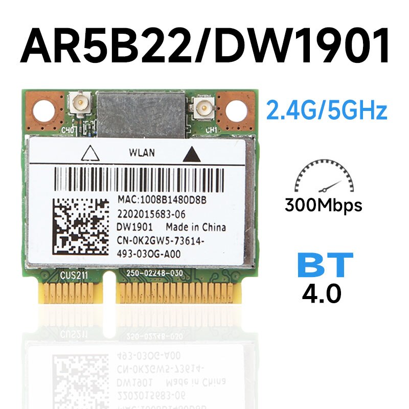 ORIGINAL DW1901 AR5B22 300 M sans fil Bluetooth + 4.0 2 mini carte demi-PCI-E