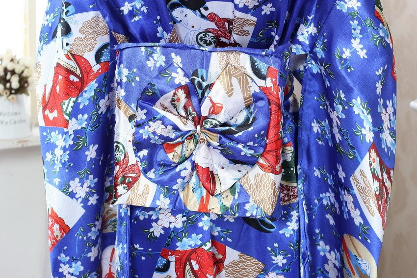 Robe Kimono en Satin bleu Royal chinois