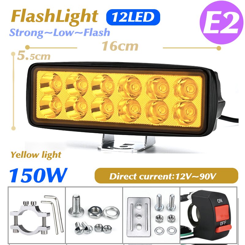 12V~90V 125W Motorcycle Bicycles Driving LED Headlight Chip U5 Motorbike Spotlight Street Moto Fog DRL Spot Head Light Lamp: E2