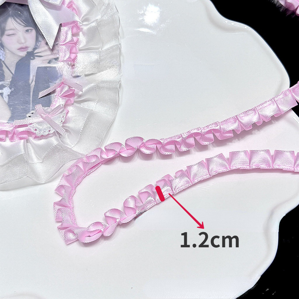 Cinta de encaje plisado de satén de Organza de doble capa, 1 metro, 3,8 CM de ancho, bolsas de Lolita, tela decorativa, adorno de volantes, decoración de bolsa Ita DIY: BLANCO