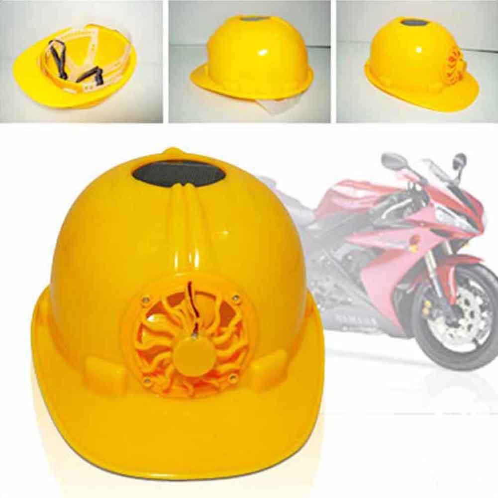 Solar Powered Safety Helmet Hard Ventilate Hat Cap with Cooling Cool Fan Yellow Helmet