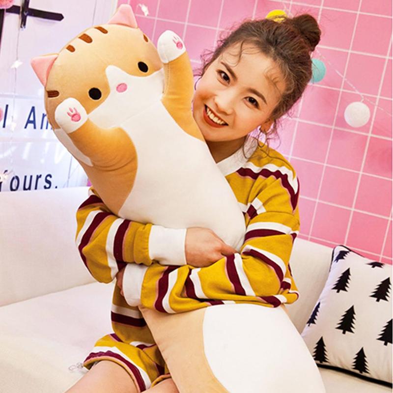 1pc 50cm Kawaii Katze Spielzeug Kissen Faul Person Schlafen Weichen Plüsch Puppe Puppe Lange Kissen Für freundlicher kissen Kissen Büro L O2I0