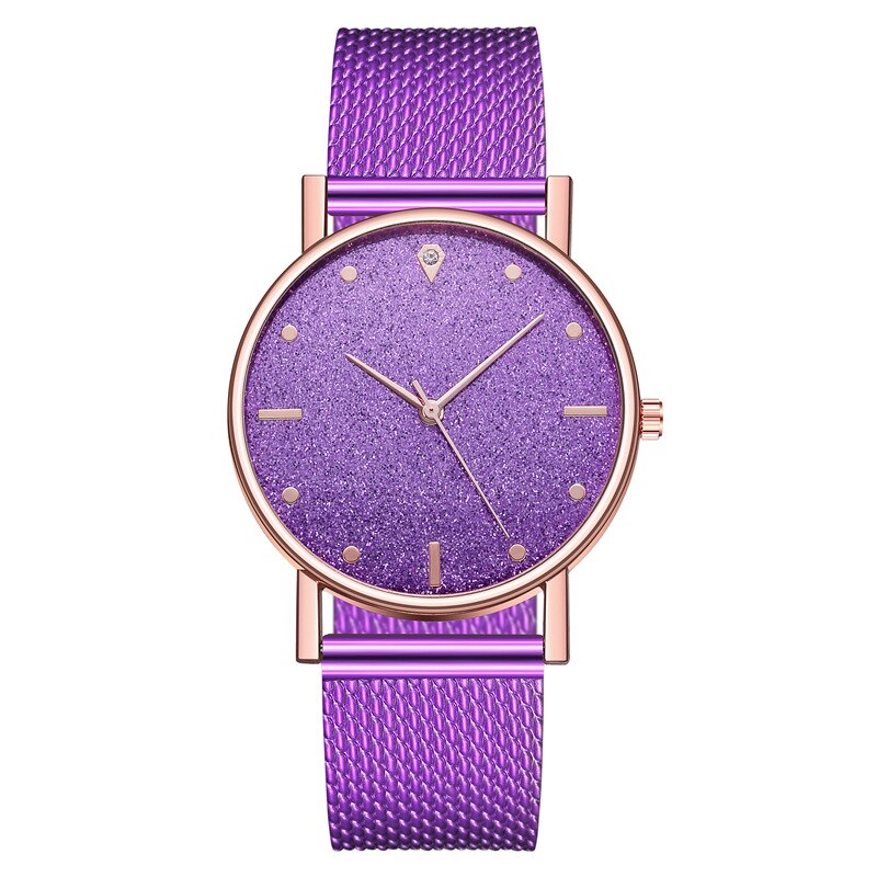 frauen Uhren Edelstahl Zifferblatt Casual Armband Uhr Damen Luxus Quarzuhr Zegarek Damski Reloj Mujer: W002-Purple