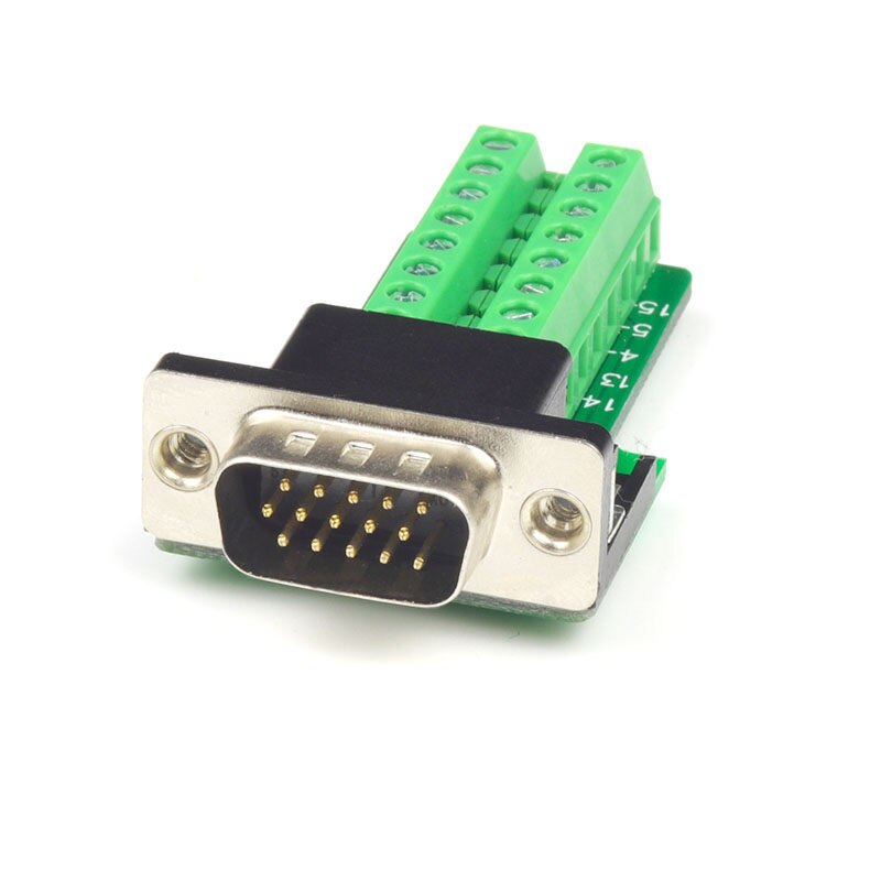 Pure copper gold plated DB15 VGA free soldering port 3 row 15 pin male female connector Green plastic shell plug
