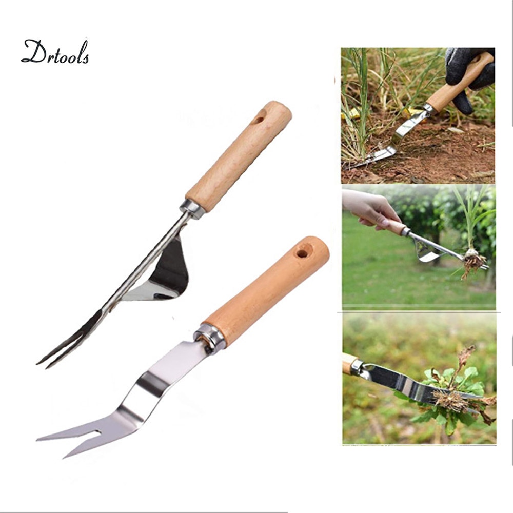 1 pieza Manual de horquilla de desmaleza de acero inoxidable mango de madera herramienta de desmaleza de jardinería herramientas de excavación de Trasplantes de jardín GT111