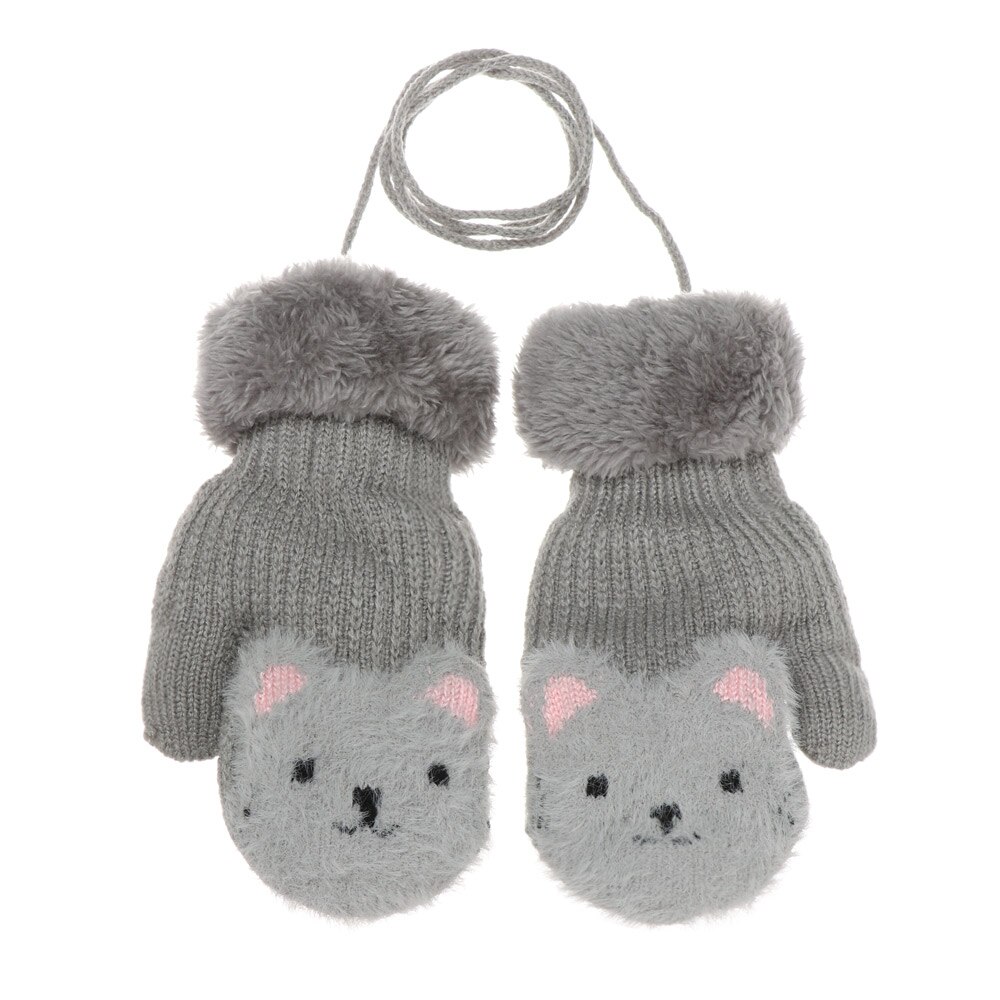 Guantes elásticos de punto gruesos y cálidos para niños de 2 a 7 años, con bonitos dibujos animados, para invierno: grey