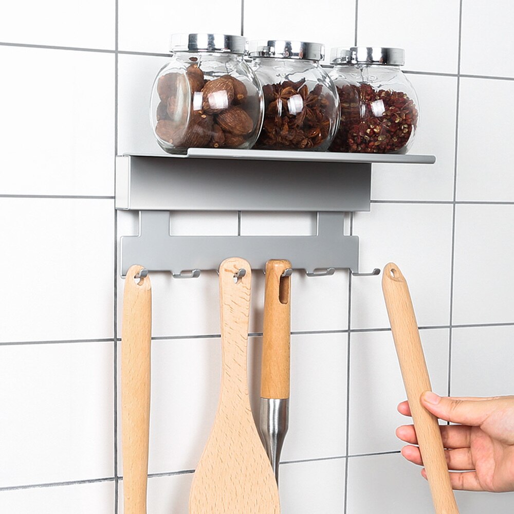 Strong adhesive hook kitchen stainless steel wall hanging rack 6 row of hooks kitchen seasoning storage rack wx8071125
