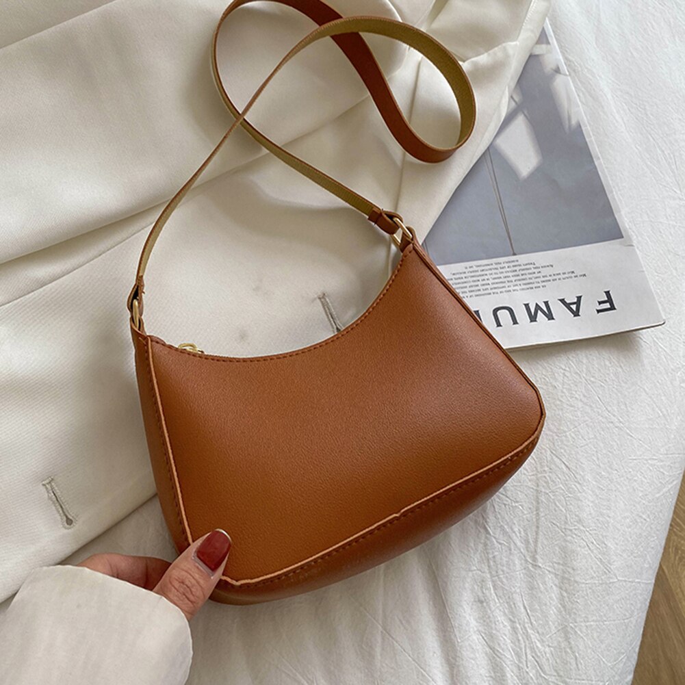 Nuevos bolsos de mano a la para mujer, bolso Retro de Color sólido de cuero PU, bolso de hombro para axila, bolsos informales para mujer, bolso de para mujer: Beige