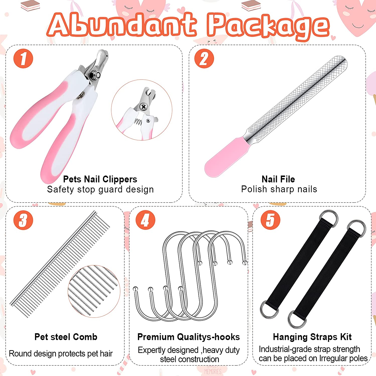Hamaca de aseo para mascotas, arnés colgante para gatos y perros, Kit de suministros para mascotas con recortador de peine para gatos y perros, lavado de baño