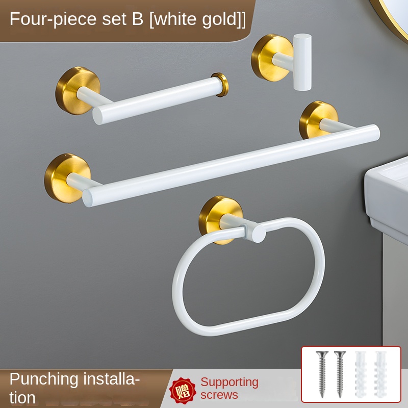 White Bathroom Hardware Set Accessories Stainless Steel Towel Rack Towel Ring Toilet Paper Holder Hook Bathroom Organizer Set: Pink