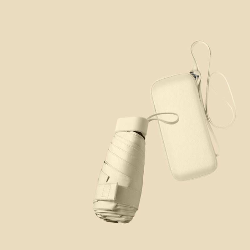 Mini-Reise-Sonnenschirm für Geldbörse mit Etui, kleiner kompakter UV-Regenschirm für Sonne und Regen, leicht und tragbar, winddichter Sonnenschirm: WHITE