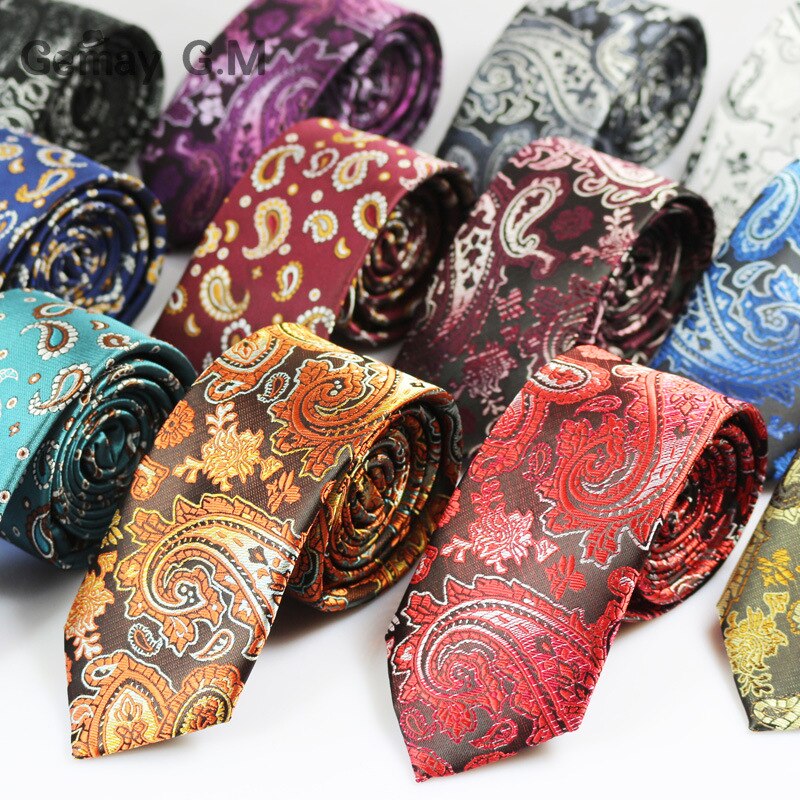 Modne męskie krawaty wąskie krawaty 6cm klasyczny wzór paisley krawat dla mężczyzn formalne formalne na wesele garnitur krawat żakardowe tkane krawaty