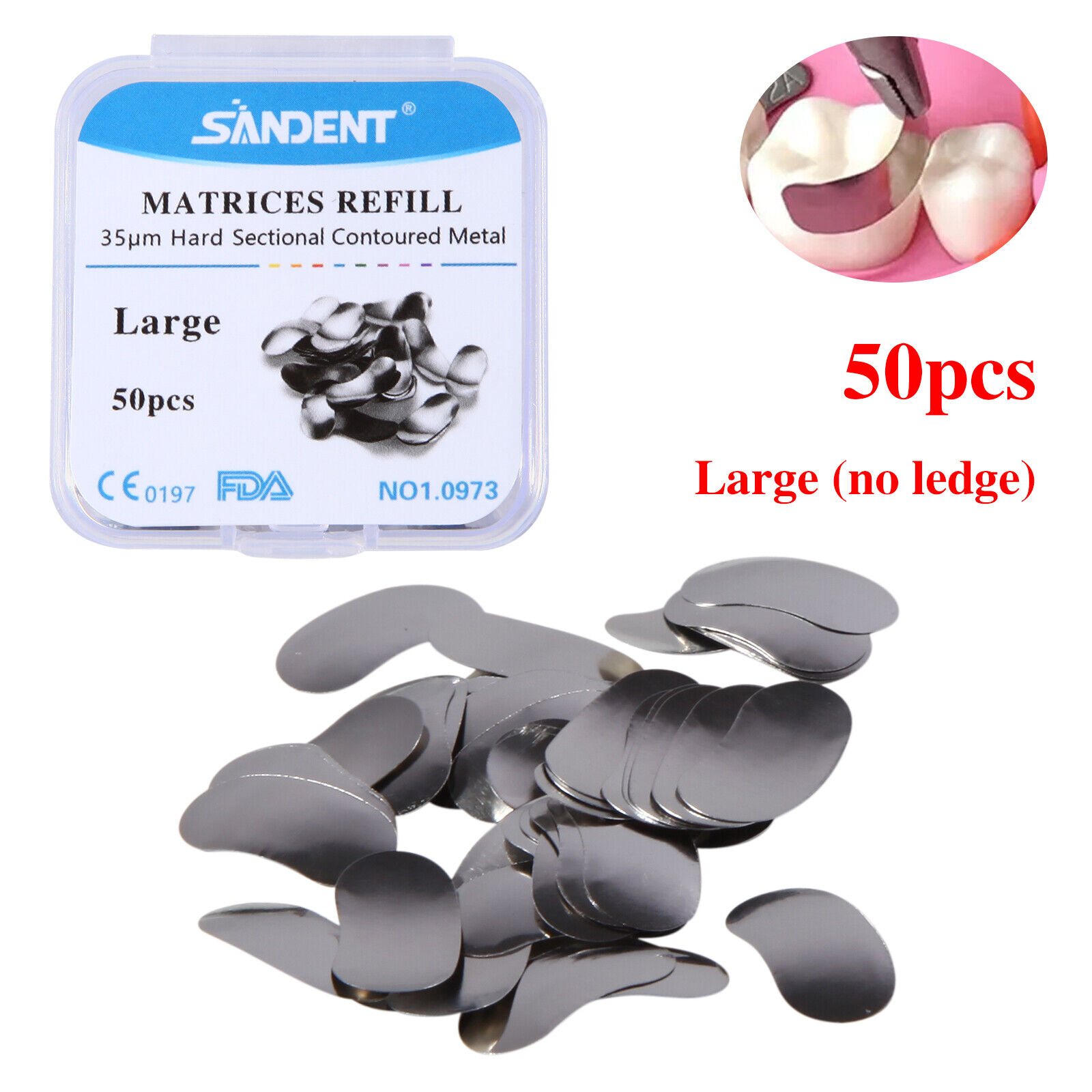 50PCS Dental Metal Matrices Matrix Band/With Ledge Sectional Contoured Refill Box S/M/L: Brown