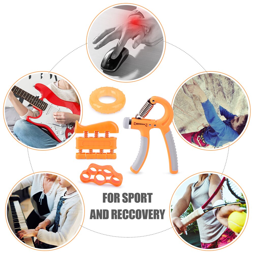 7PCS Fitness Set Hand Grip Strengthener Workout Kit Hand Finger Exerciser Finger Stretcher Grip Ring Jump Rope Resistance Band