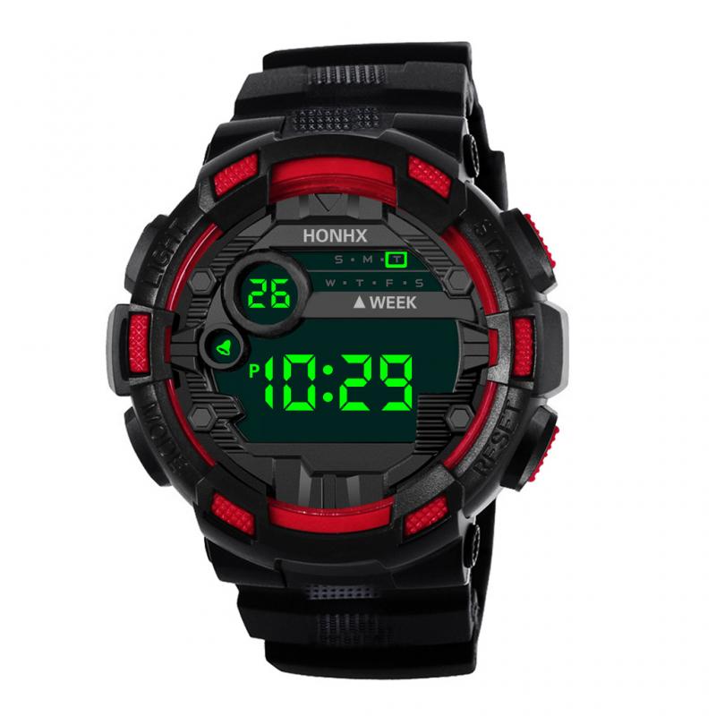 Accessoires de vélo LED Montre Numérique De Luxe hommes Sports de Plein Air Grand Cadran Montre De Sport Électronique Montre Mouvement Bracelet En Résine: Red 01